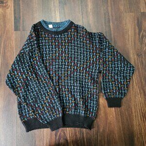 Vintage Kennington Italia 80s Men's Wool Sweater - size XL geometric